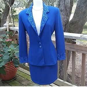 St. John blue embellished skirt suit set